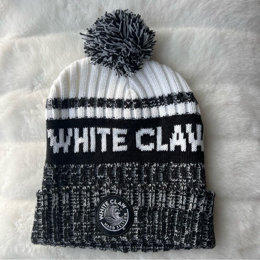 White Claw Hard Seltzer Winter Stocking Hat Cap Black White One Size NWOT